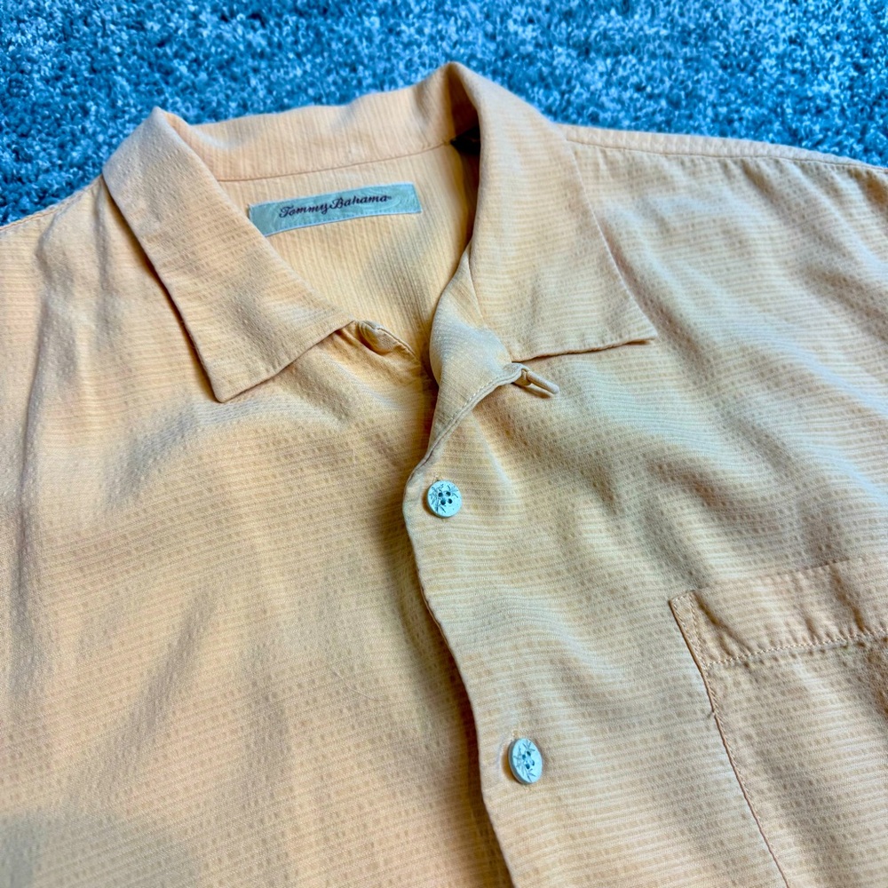 Tommy Bahama Men's 100% Silk Short Sleeve Shirt Button Up Orange Casual Size L